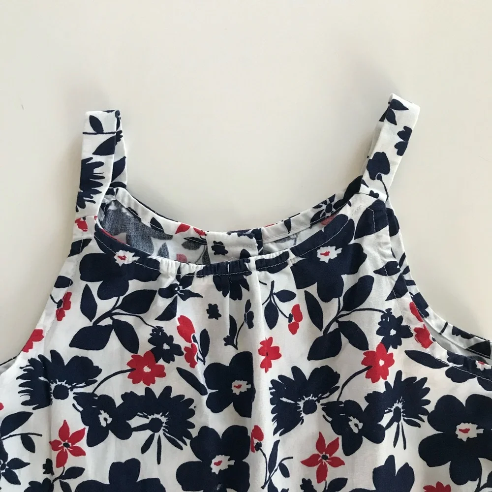 Girls White Sundress with Navy and Red Floral Print size 4T